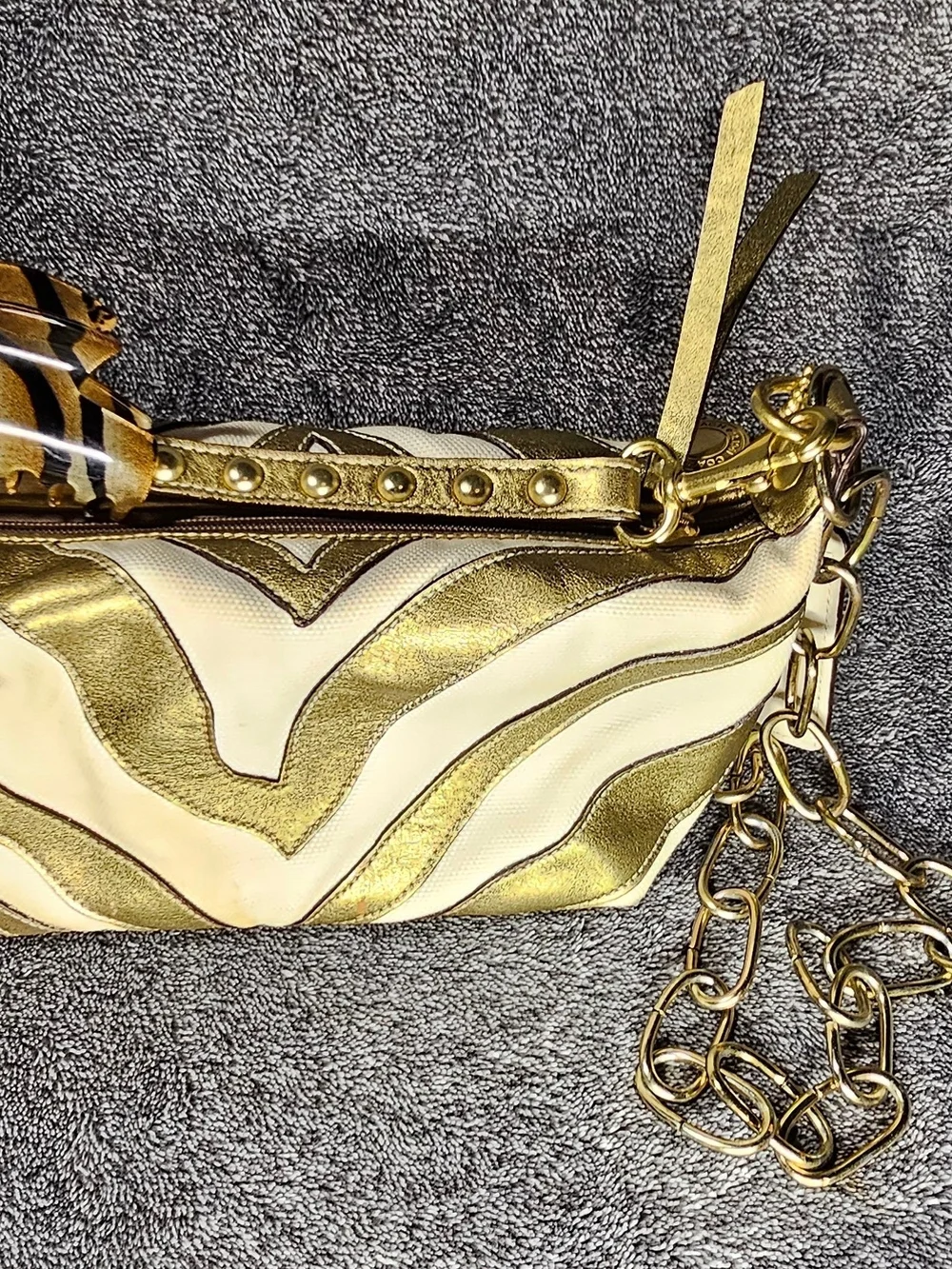 Coach Gold and Brown Chain Strap Crossbody Bag